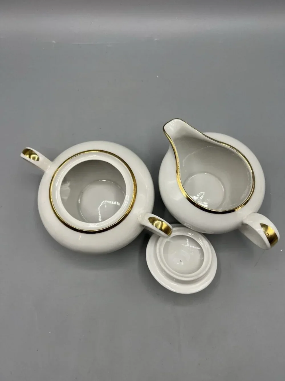 Bavarian Germany Sugar Bowl and Creamer Set 1960s White Gold Band Fine Dining